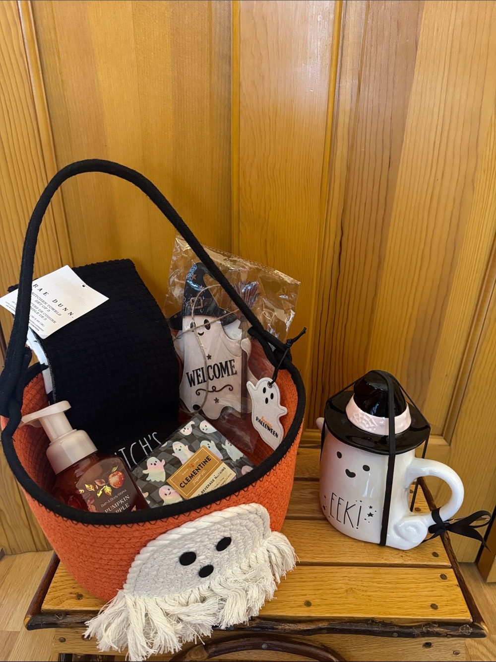 Rae Dunn Orange & Black Ghost Basket with Festive Accents